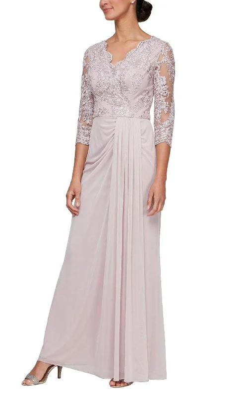 Deal Frenzy Alex Evenings 81171560 - Embroidered Sheer Sleeve Formal Dress