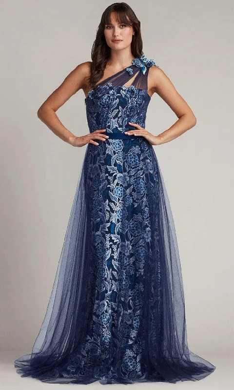 One-DAY Sale Tadashi Shoji CDP24058L - Floral Embroidered One Shoulder Evening Gown