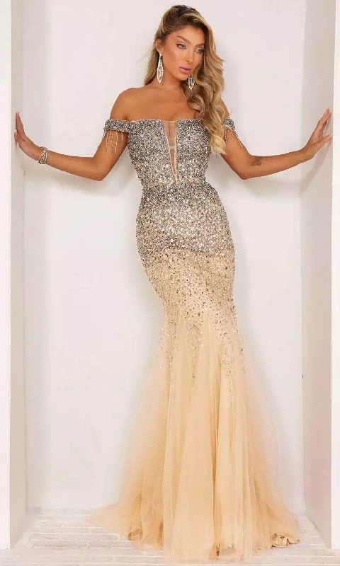 Discount Mania Terani Couture 241P2095 - Beaded Fringe Cap Sleeve Evening Dress