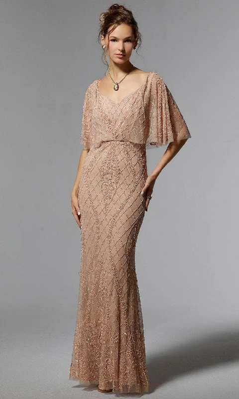 Final Clearance MGNY By Mori Lee 72932 - Beaded Flutter Sleeve Evening Dress
