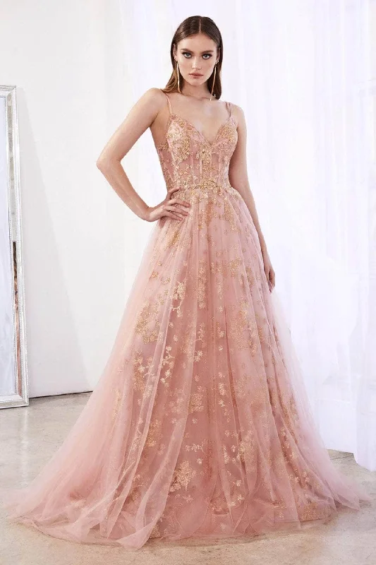 Members Only Ladivine CB047 - Beaded Appliqued V-Neck Prom Gown