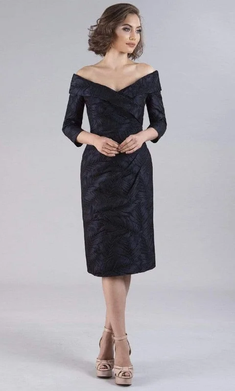 Year-End Clearance Gia Franco - 12053 Quarter Sleeve Drape-Ornate Dress