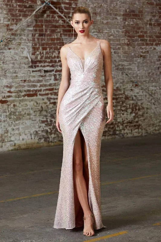 Exclusive Deal Ladivine CH222 - Sequin Plunging Neck Prom Gown