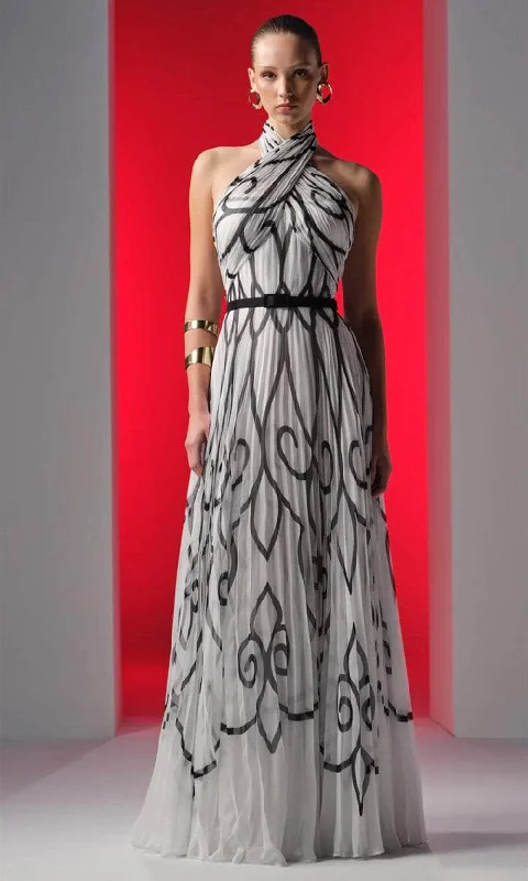 Season Finale Sale MNM Couture N0614 - Crisscross Halter Pleated Evening Gown
