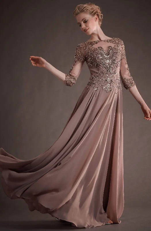 Major Savings Hynes Park - Quarter Sleeve Illusion Beaded Applique Gown M145 - 1 pc Rose Qtz In Size 20 Available