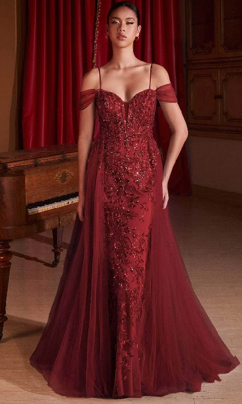 Online Only Ladivine SF009 - Embroidered Cold Shoulder Prom Gown