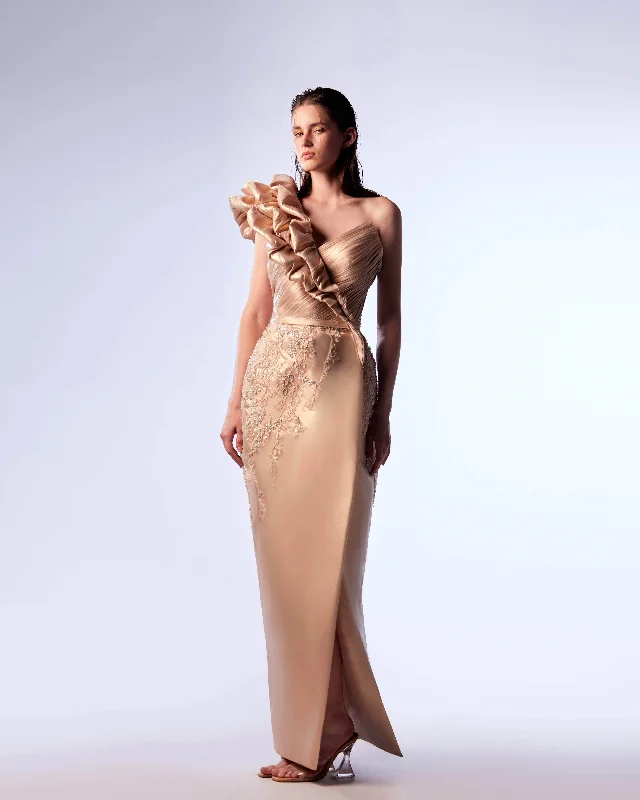 Act Fast MNM Couture G1733 - Ruffled One Shoulder Evening Gown