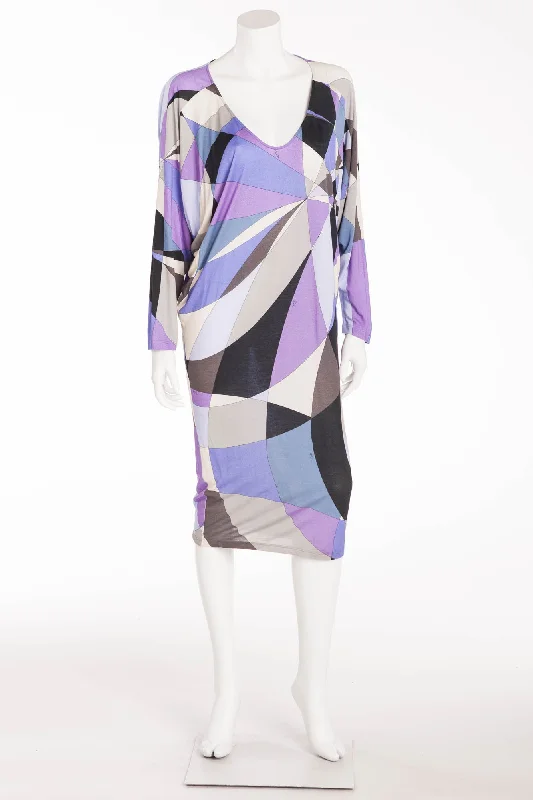 YEAR-End Clearance Emilio Pucci - Purple, Blue and Black Multicolor Long Sleeve Mini Dress - IT42