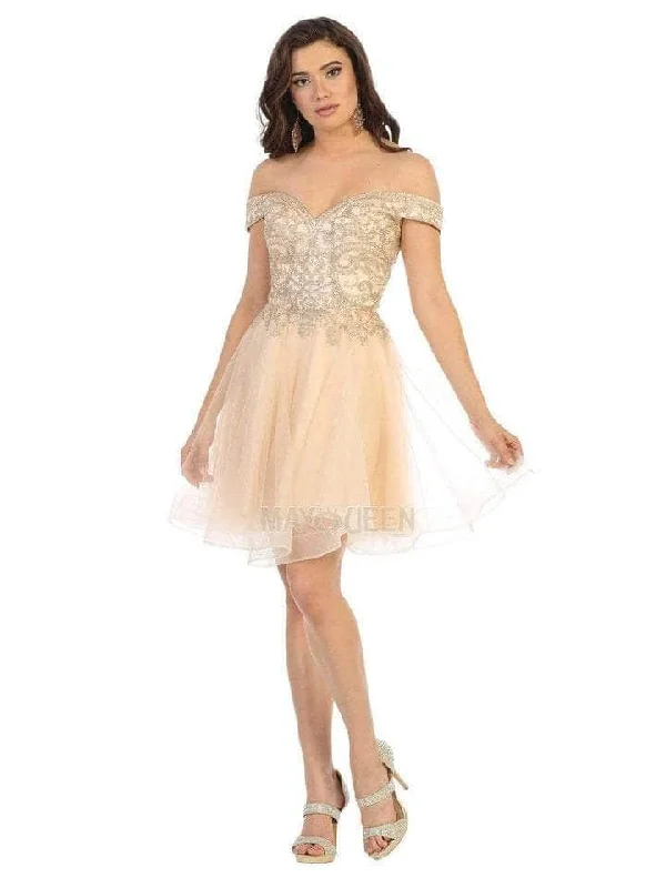 The Best Prices May Queen - MQ1659 Embellished Off-shoulder Cocktail Dress