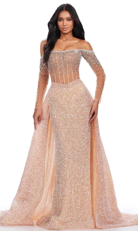 Weekend Flash Sale Ashley Lauren 11636 - Long Sleeve Fully Beaded Prom Gown