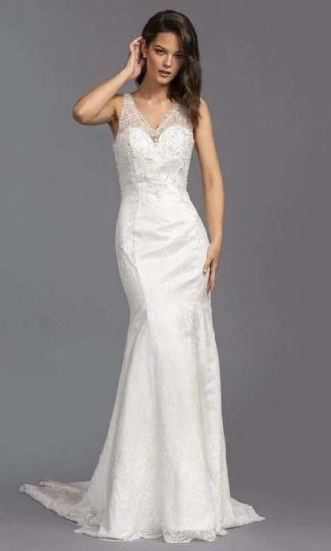 Final Markdown Trevi Collection Bridal - L2145 V Neck Beaded Accented Lace Bridal