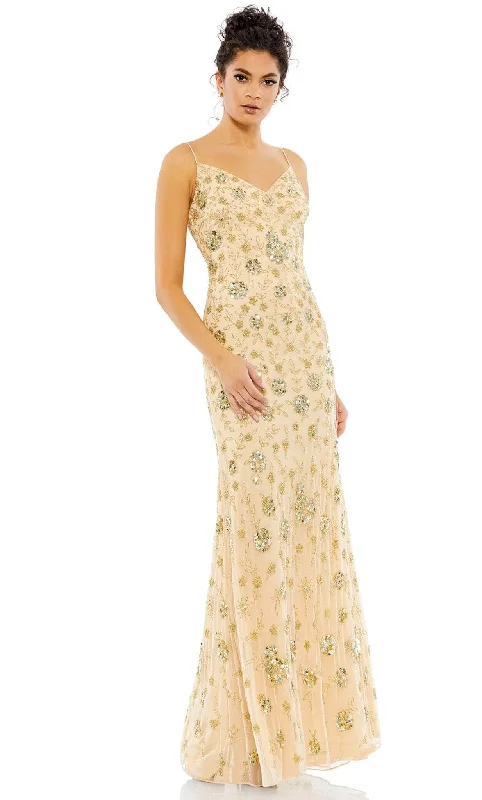 Friends and Family Sale Mac Duggal 10806 - V-Neck Floral Beaded Evening Dress