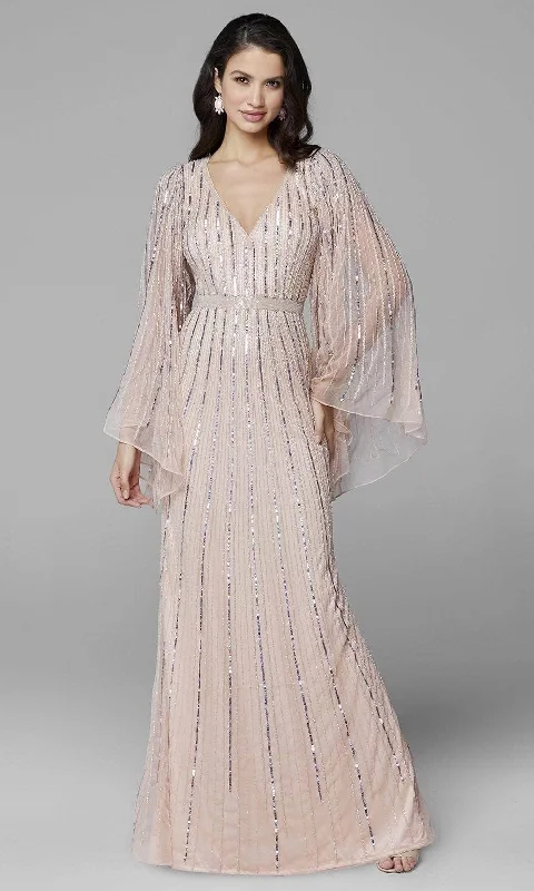 Markdowns Primavera Couture 3672 - Bell Sleeve Shimmer Evening Dress