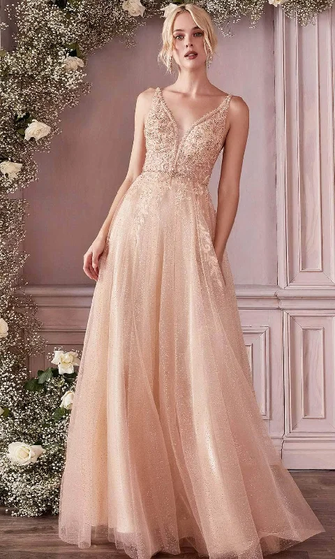 Holiday Sale Cinderella Divine CD0196 - Applique V-Neck Long Gown