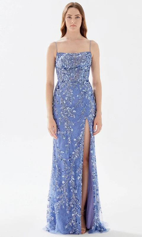 Overstock Sale Tarik Ediz 52106 - Straight-Across Beaded Lace Prom Gown