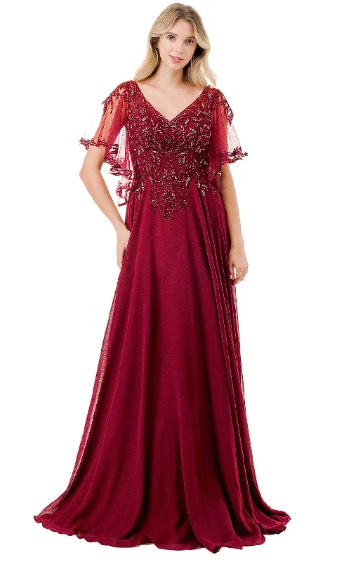 Season Finale Sale Trevi Collection M2911F - V-Neck Beaded Lace Evening Gown