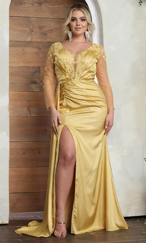 Overstock May Queen RQ8045 - V-Neck Side Draped Prom Gown