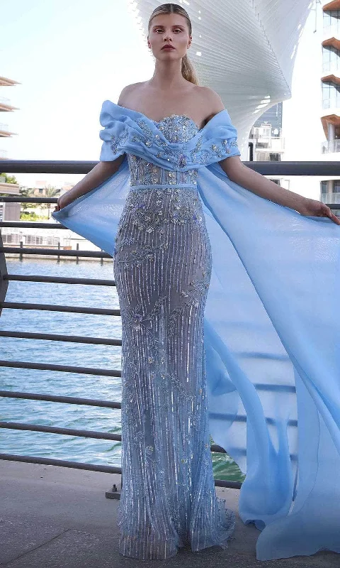 Final Clearance MNM Couture K4129 - Long Cape See-Through Evening Gown