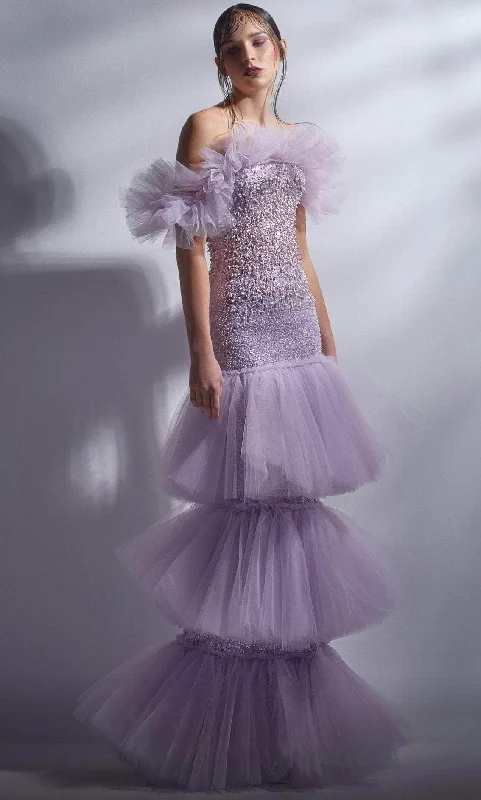 Special Price MNM COUTURE G1278 - Off-Shoulder Embellished Prom Dress