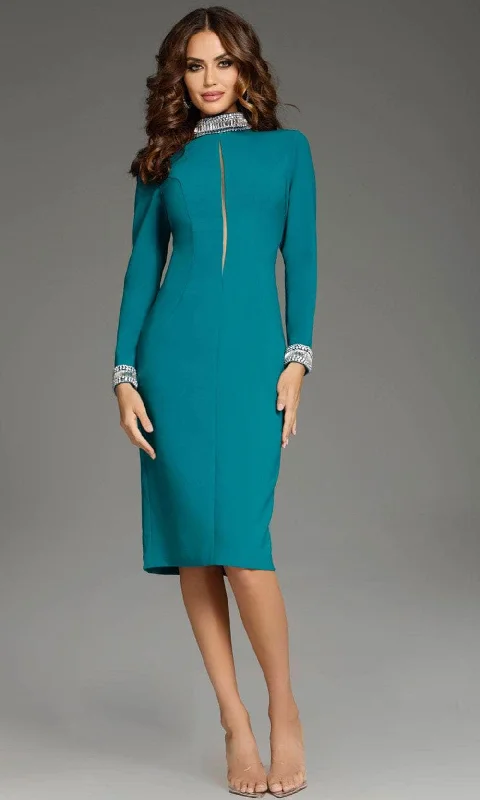 Special Offer Jovani 40910 - Long sleeve Beaded Cuff Knee-Length Dress