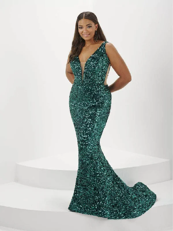 Stock Clearance Tiffany Designs 16132 - Allover Sequin V-Neck Evening Gown