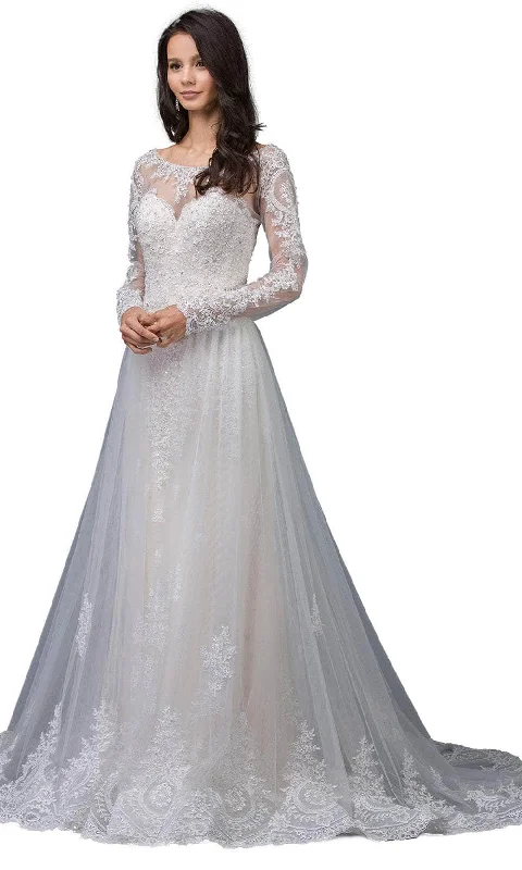 Mega Sale Dancing Queen 0009 - Illusion Neck Long Sleeve Wedding Gown