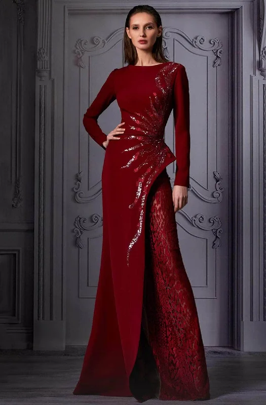 Great Deals MNM Couture - K3850 Long Sleeve Bateau Neck Gown