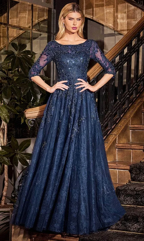 Extra Discounts Cinderella Divine CK2401 - Embroidered Bateau Neck Evening Gown