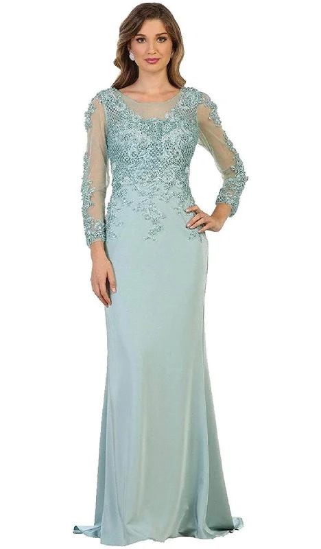 Clearance Sale May Queen RQ7594 - Illusion Long Sleeve Formal Gown