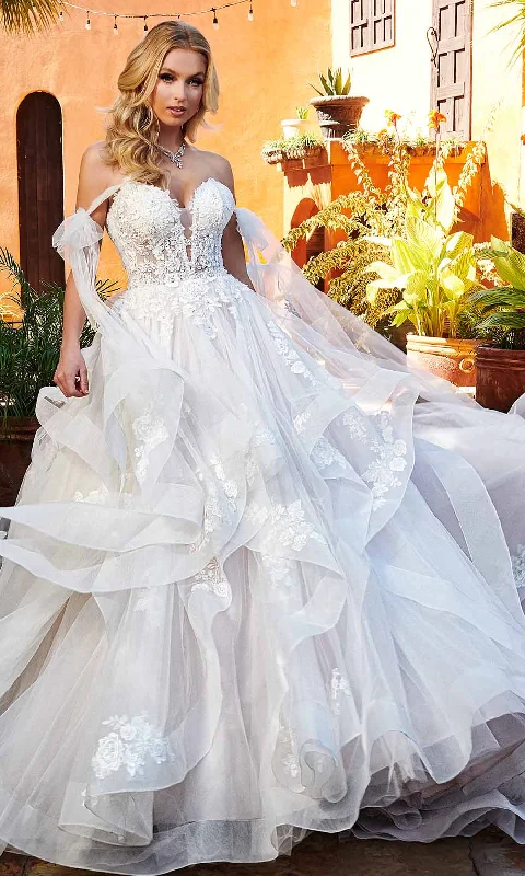 Bonus Savings Rachel Allan Bridal RB3163 - Tie Strap Embroidered Bridal Gown