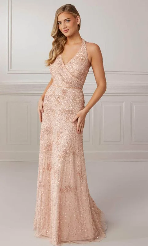 Price Fest Adrianna Papell Platinum 40426 - Sequined Halter V-neck Gown