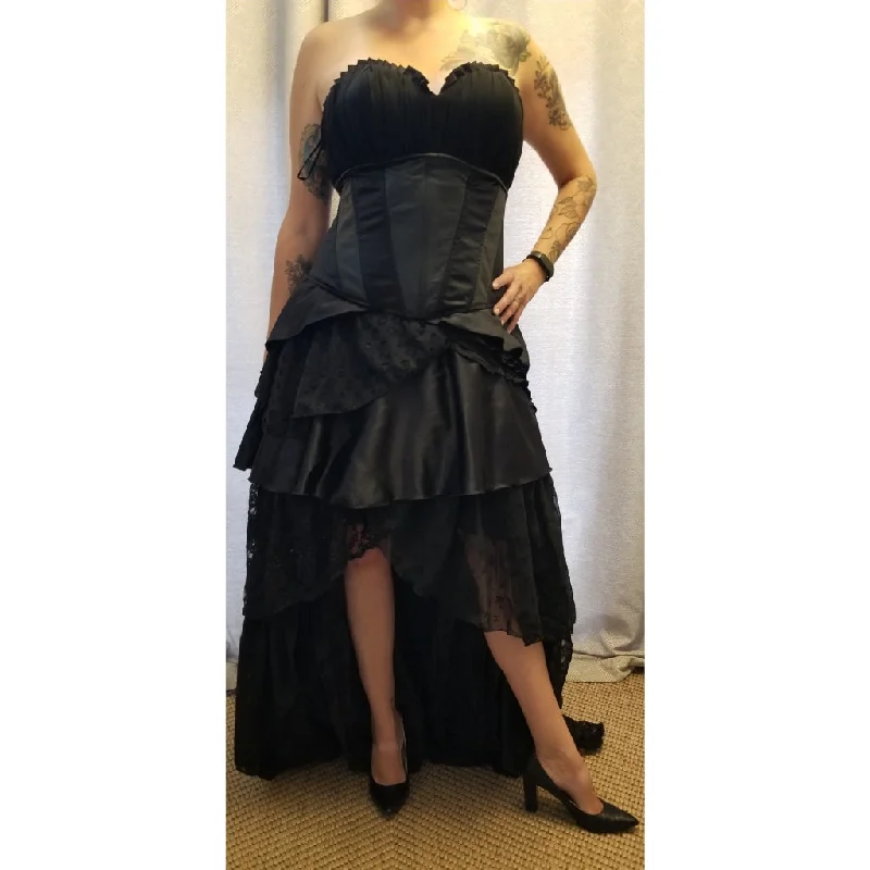 Time-Limited Offer Other Custom Leather & Satin Black Wedding Dress