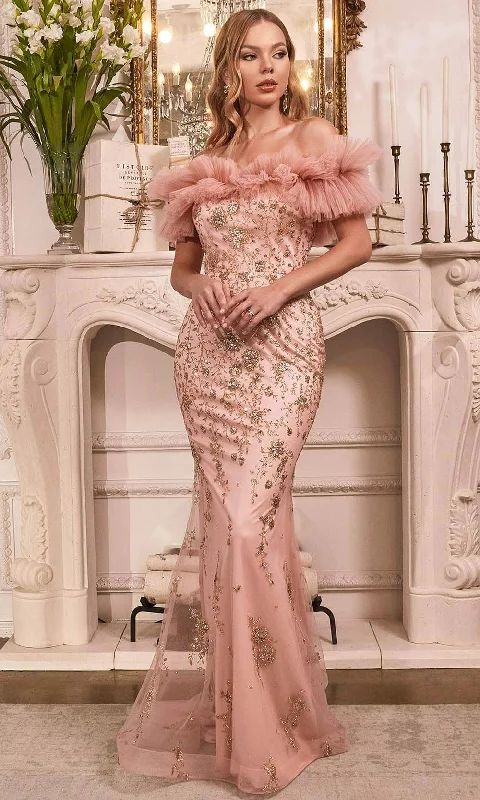 Lowest Price Ladivine J818 - Ruffled Neckline Mermaid Prom Dress