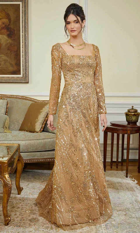 Shop and Save MGNY By Mori Leee 72843 - Bead Embellished Long Sleeve Evening Gown