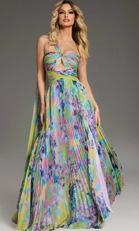 Warehouse Sale Jovani 38688 - High Slit Floral Printed Prom Gown