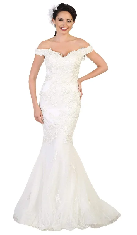 Lowest Price May Queen Bridal - Off Shoulder Floral Lace Mermaid Bridal Dress RQ7492 - 1 pc Ivory In Size 12 Available