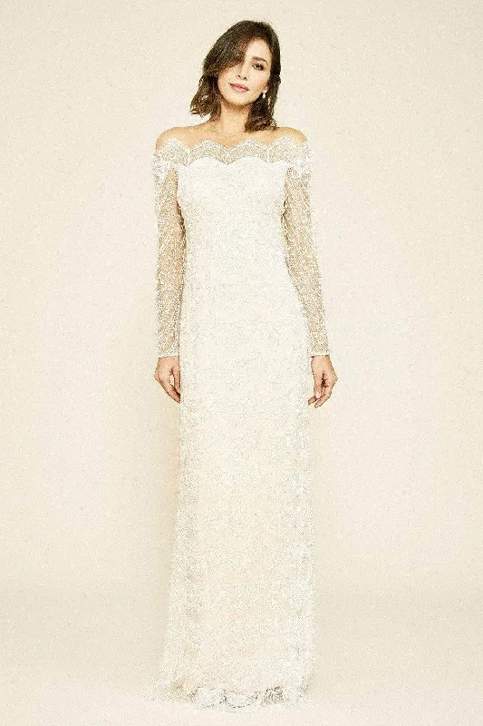Flash Sale Tadashi Shoji - Beaded Long-Sleeve Long Gown