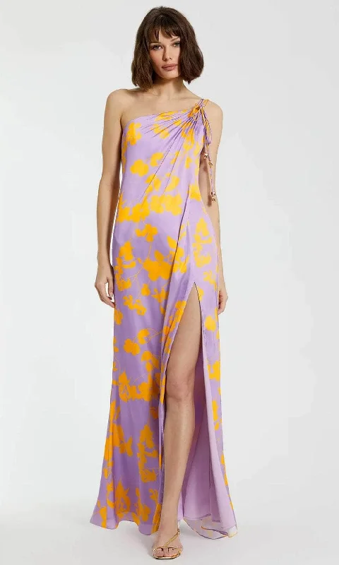 Shop and Save Mac Duggal 68771 - One-Shoulder Printed Long Dress
