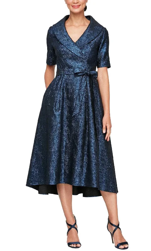 Early Bird Discount Alex Evenings 8157034 - Collared V-Neck Tea Length Formal Dress