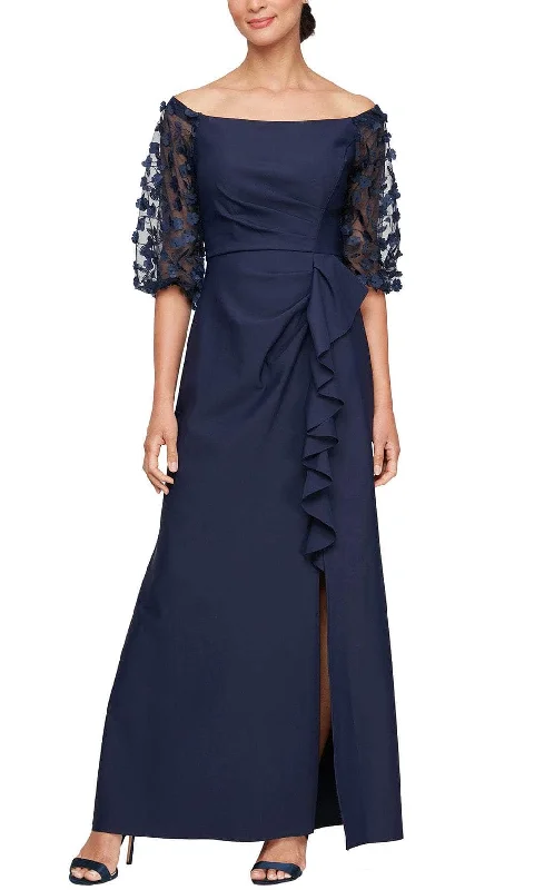 Massive Deals Alex Evenings 8134409 - Embroidered Illusion Sleeve Formal Gown
