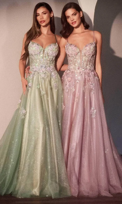 Deal of the Week Cinderella Divine CD740 - 3D Floral Sleeveless Prom Gown
