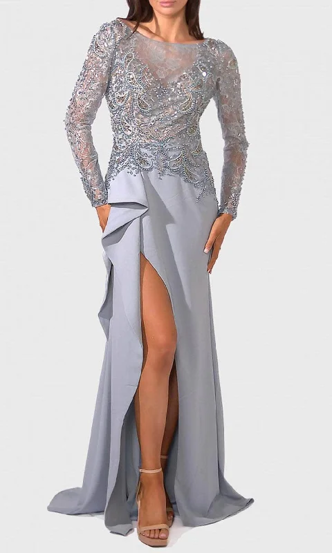 Online Only Terani Couture 241M2730 - Beaded Long Sleeve Evening Dress
