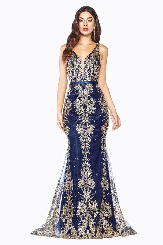 Super Sale Ladivine J786 - Sleeveless Applique Embellished Prom Gown