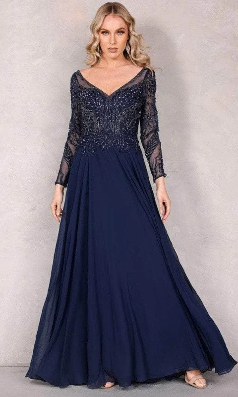 Bonus Savings Terani Couture 1921M0494 - Long Sleeve V-Neck Long Dress