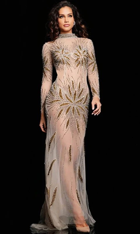 New Deals Jovani 26257 - Embroidered Beaded Evening Dress