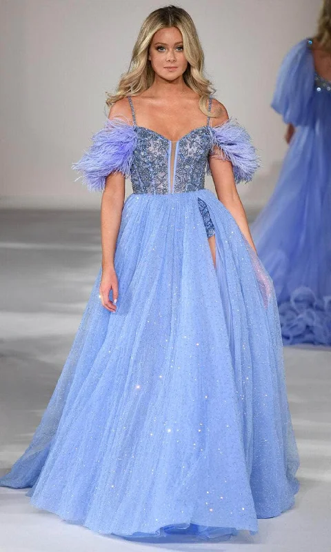 Bonus Savings Sherri Hill 55361 - Feathered Sleeve A-Line Evening Gown