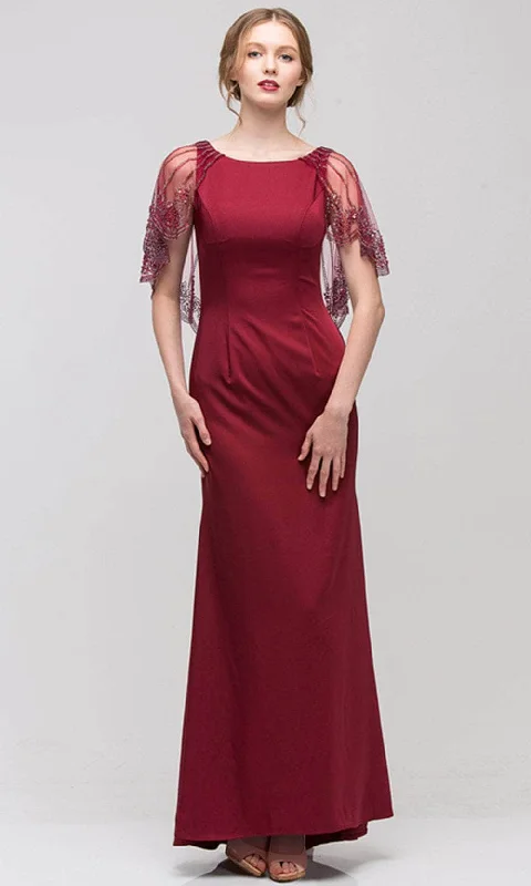 Referral Discount Eureka Fashion 7003 - Embellished Sheer Cape Formal Gown