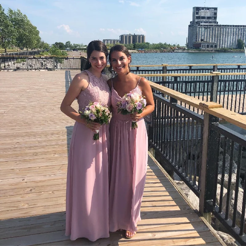 Best Bargains Jasmine B173018 Long V-neck Lace & Poly Chiffon Bridesmaid