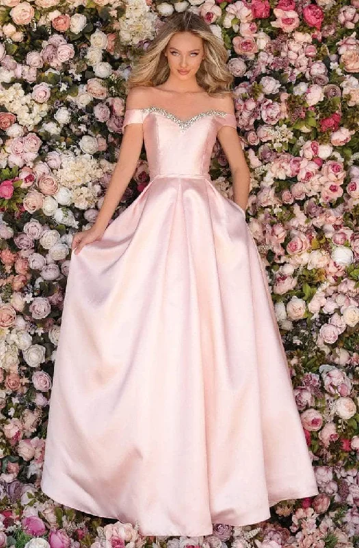 Limited Time Offer Clarisse - 8057 Off Shoulder Sweetheart Neck Long Gown - 1 pc Powder Blue in Size 4 Available