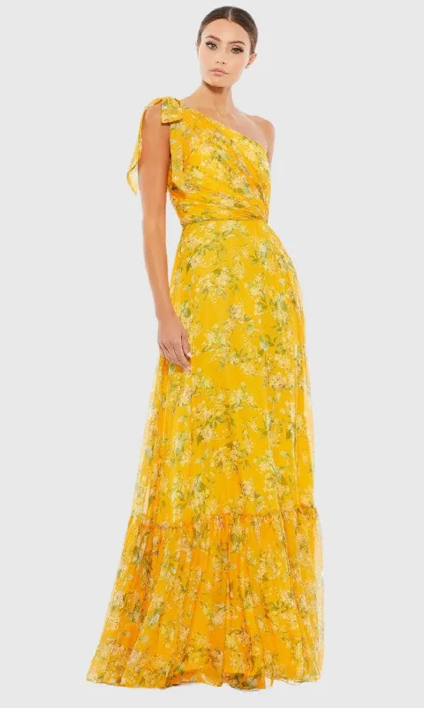 Discount Deals Ieena Duggal A55427 - Bow Detailed Strap Asymmetric Maxi Dress